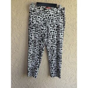 Krazy Larry Women 16 Stretch Control Pull On Pants Black White Chain Links Print